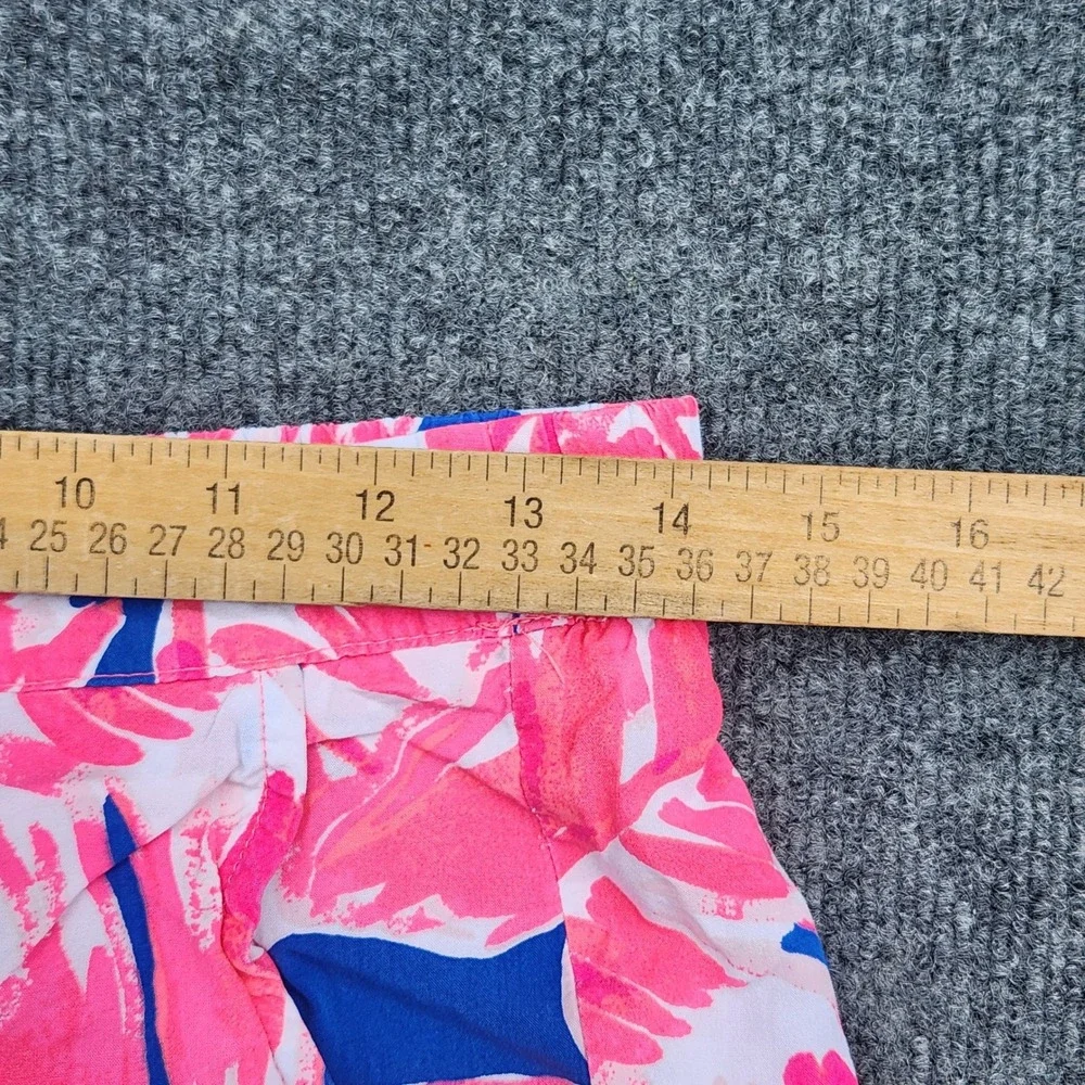 Lilly‎ Pulitzer XS Pink Blue Floral Rayon Shorts Fringe Tassel Trim Callahan